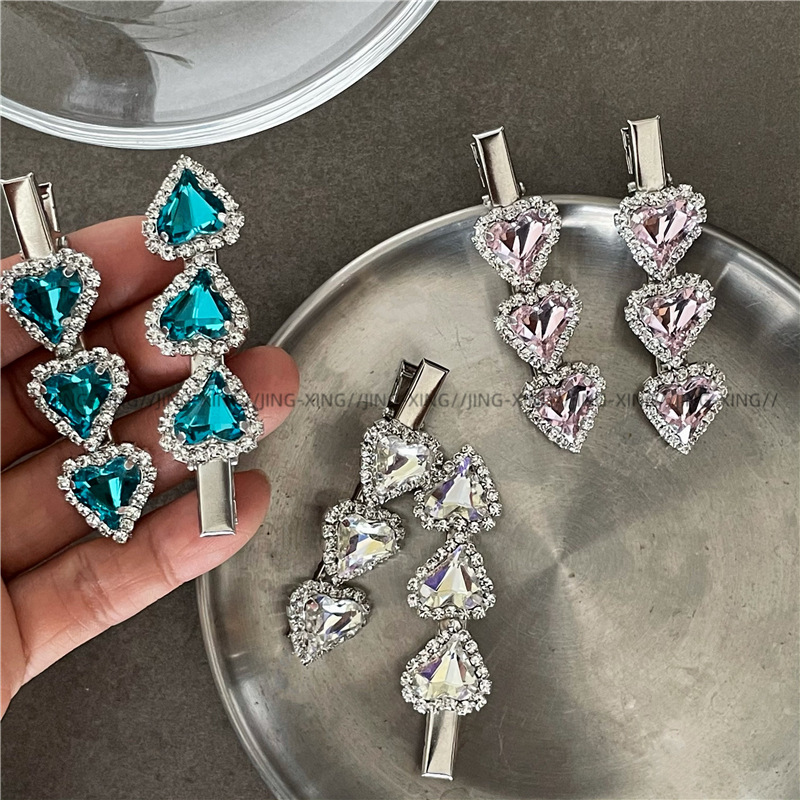 Tempérament léger luxe amour strass épingle à cheveux bord clip mode personnalité tordu pêche coeur canard facture clip frange clip nouveau