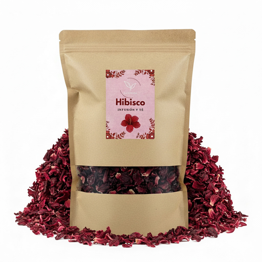 Flor de hibisco entera seca Hibiscus sabdariffa, rosa de Jamaica, rosella, agrio de Guinea, pétalos enteros para infusión y elaboración de bebidas, hierba aromática seleccionada, envase resellable hermético - La Herbera