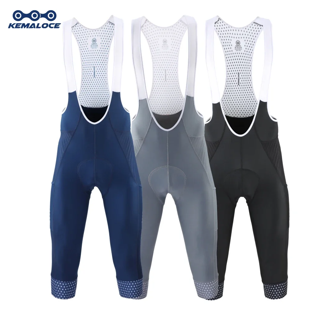 KEMALOCE Herren Radsport 3/4 Hosen Shorts Blanko Blau/Schwarz/Grau 5D Gel-Polster MTB Bike Trägerhose Top-Qualität Schnelltrocknende Fahrradhose