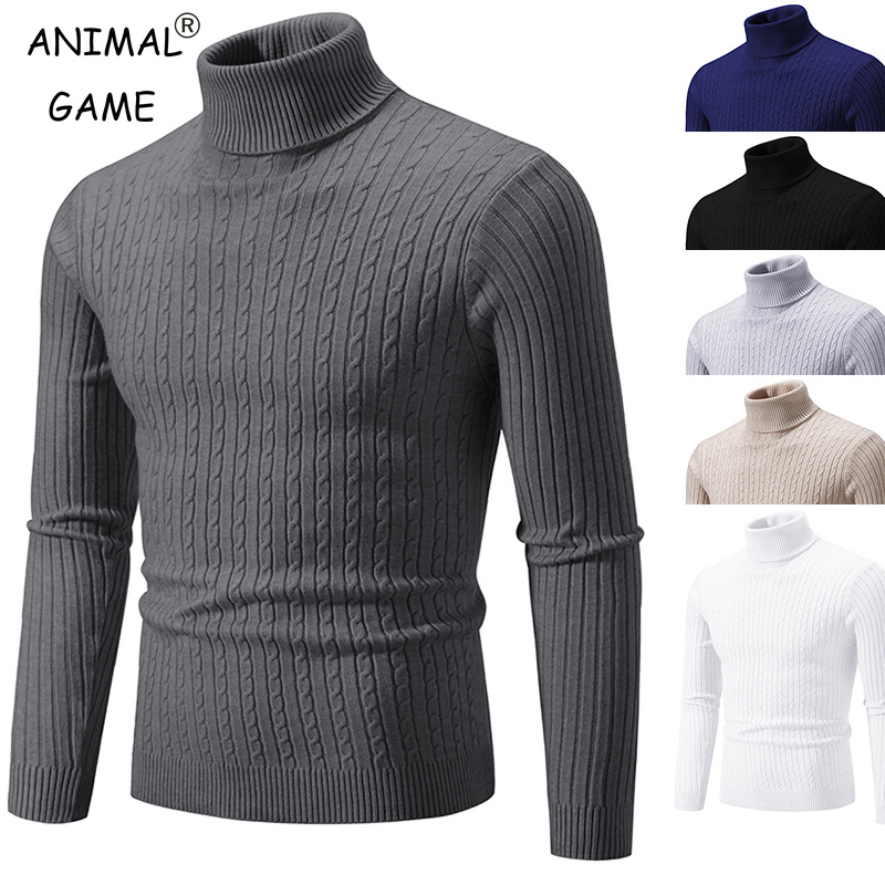 Neue männer High Neck Pullover Einfarbig Pullover Gestrickte Warme Casual Rollkragen Sweatware Woolen Herren Winter Outdoor Tops