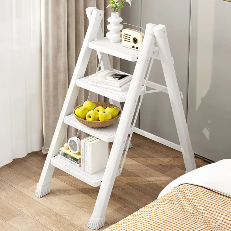 Multi-Function Folding Step Ladder,Telescopic Home Use Storage Shelf, Thickened Living Room Four-Step Herringbone Ladder Stools