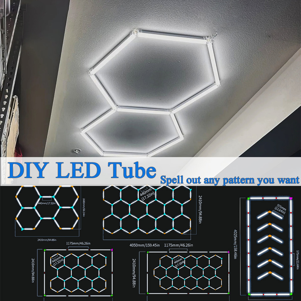 DIY świetlówka led sześciokątny garaż o strukturze plastra miodu lampa oświetlenia nadwozia samochodu lampa sufitowa PC AC85-265V akcesoria salon fryzjerski garaż
