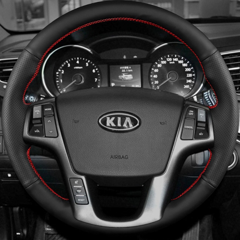 Setir mobil หนังเทียมสีดำคลุม Setir mobil พวงมาลัยรถยนต์เย็บด้วยมือสำหรับ Kia Sorento 2009-2013อุปกรณ์เสริมรถยนต์