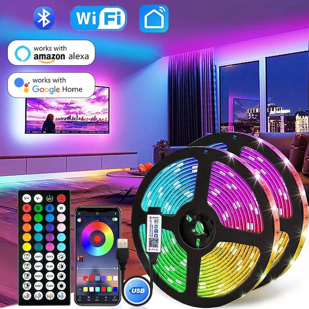 Usb 5V Led Strip Light 5050 Rgb Led Tape Bluetooth Wifi App Remote Control Led Room Light 1-30M Backlight Ribbon Lighting Lamp