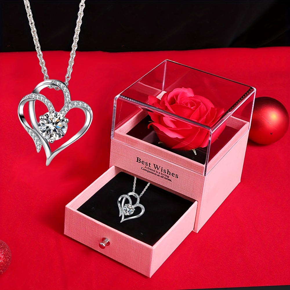 1 Set Elegant Plastic Preserved Rose Gift Box with Heart-Shaped Necklace, Ideal for Valentine'S Day, Mother'S Day, Birthday