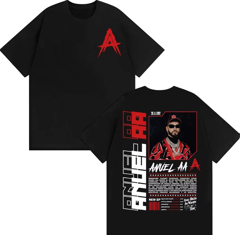 Kaos Anuel AA Rhlm 2 Real Hasta La Muerte Album Pakaian Pria Harajuku Gothic Vintage Kaos Katun Murni Hip Hop