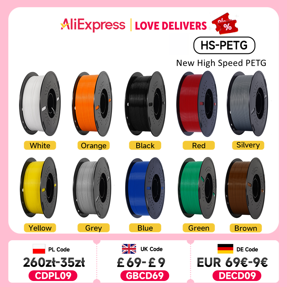 Kingroon mais novo filamento de impressora 3d HS-PETG 1.75mm material de impressão 3d de alta velocidade hyper petg 5kg 10kg cores misturadas