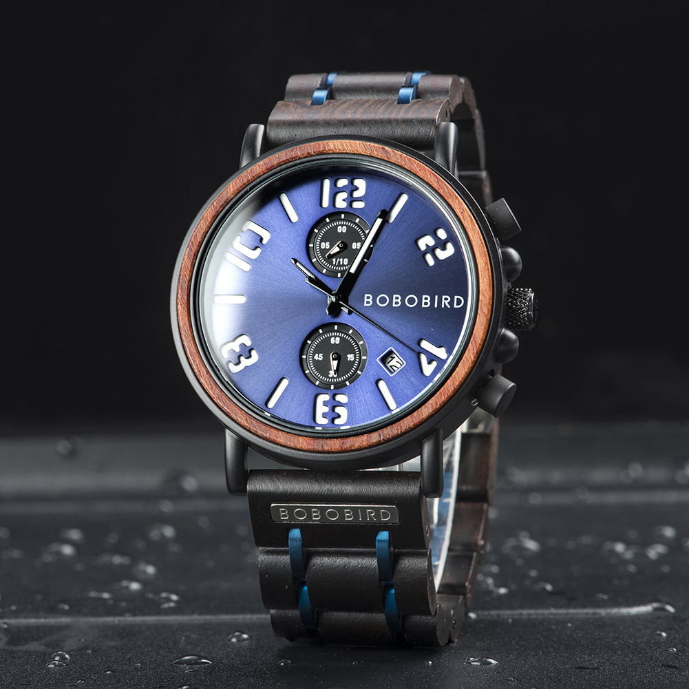 BOBO BIRD Customized Men Watch Luxury Wood Wrist Watches Luminous Pointer Chronograph reloj hombre Birthday Gift Dropshipping