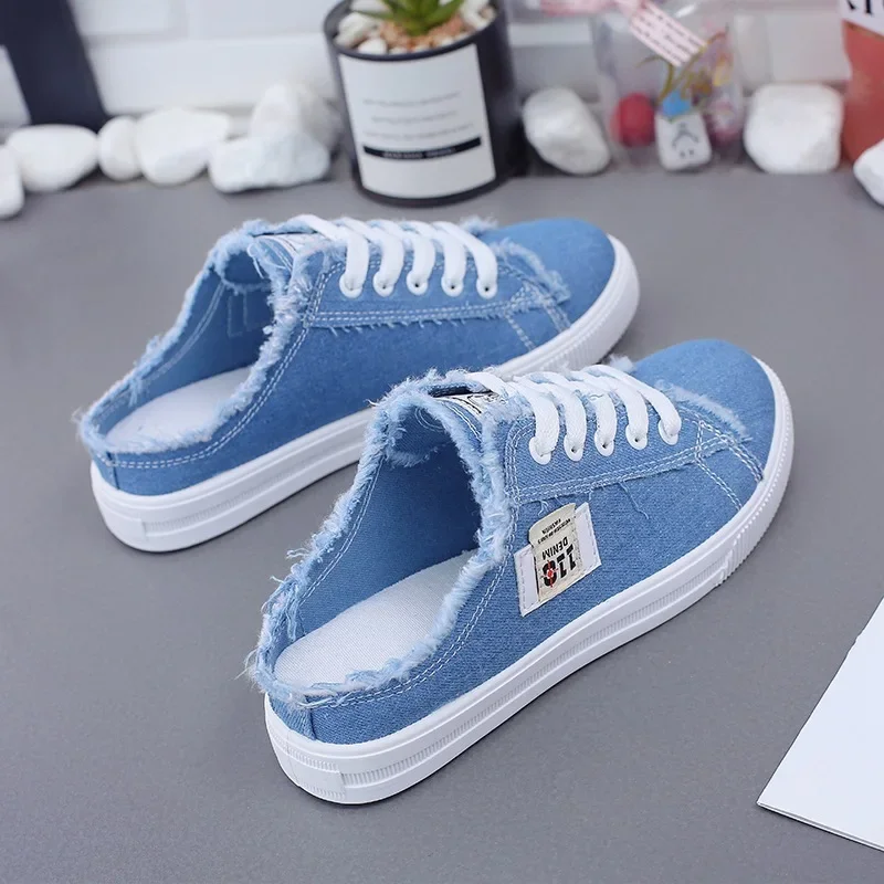 Zapatillas de Lona para Mujer, Primavera-Verano 2024, Zapatillas Bajas de Mezclilla con Cordones, Zapatos Planos de Lona para Mujer, Sapatos Femininos