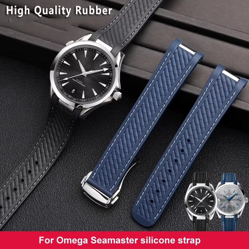 Bracelet de montre en caoutchouc pour Omega AT150 Seamaster 300 AQUA TERRA bracelets de montres de plongée bracelet de montre en Silicone noir bleu bracelet de 20mm