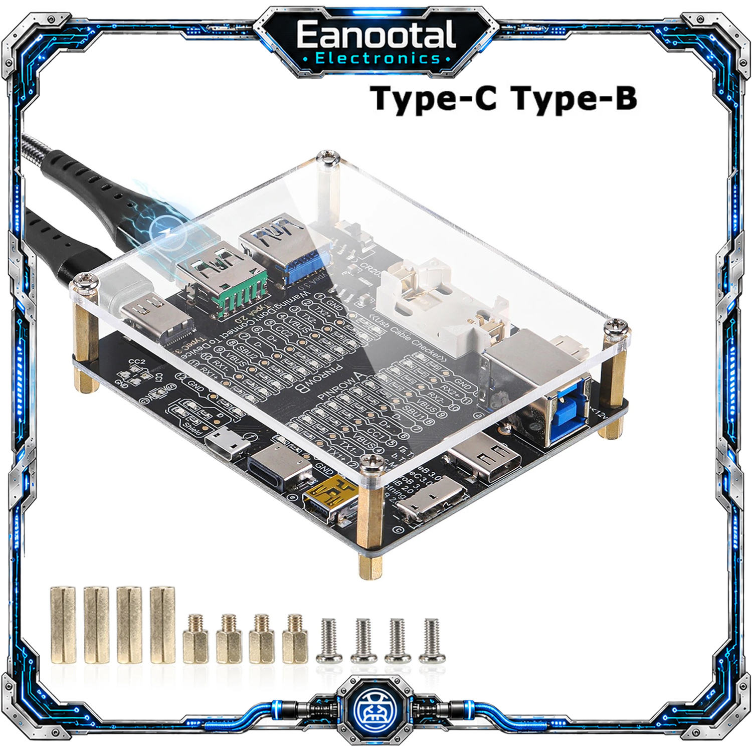 Probador de cables USB tipo C, tipo B, micro, placa de prueba de cortocircuitos, detección de anomalías en cables de datos para iOS y Android.
