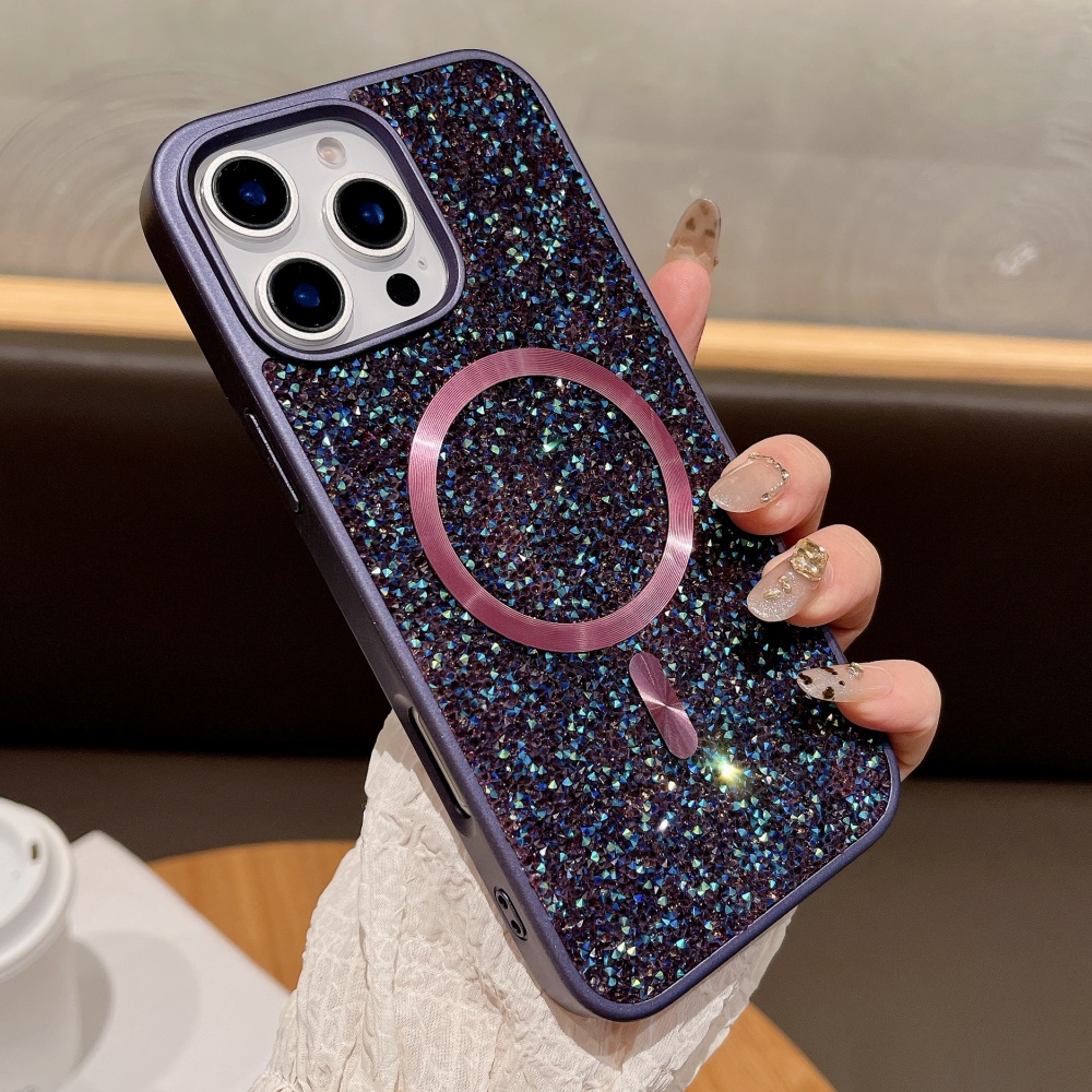 Brillo brillante diamantes de imitación para funda Magsafe para iPhone 17 16 Pro Max 15 14 13 12 11 cubierta de carga inalámbrica magnética