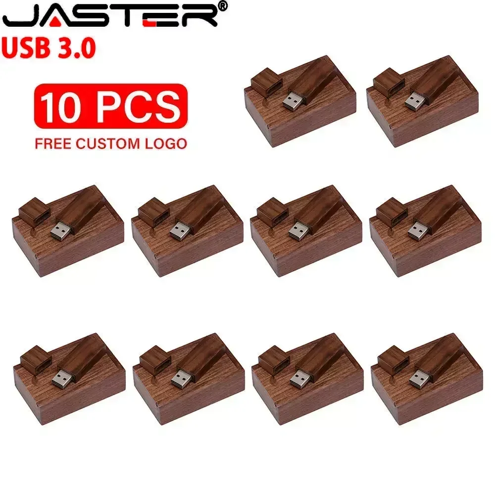 JASTER Lot de 10 clés USB 3.0 en bois, 128 Go, avec logo personnalisé gratuit, clé USB 64 Go, clé USB haute vitesse 32 Go, 16 Go, 8 Go, 4 Go