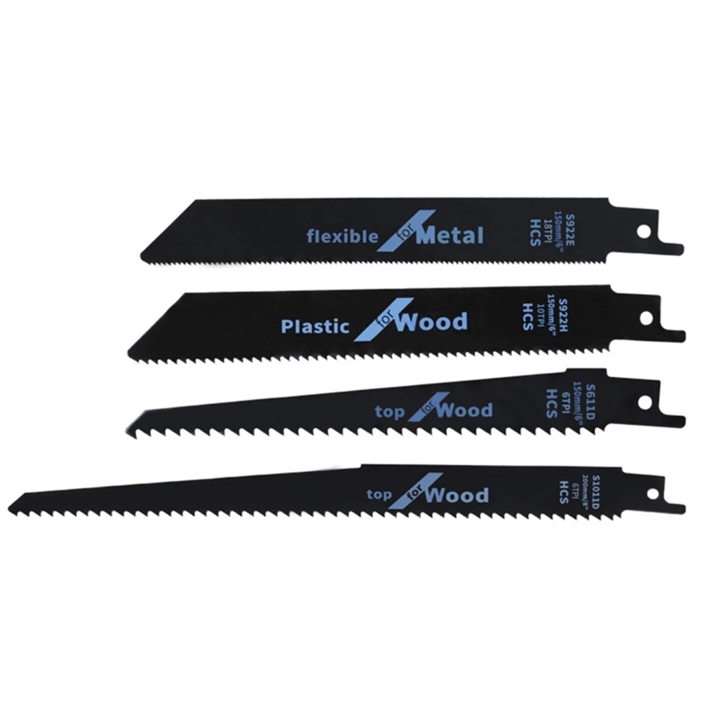 Hojas de sierra recíproca de acero de alto carbono, hojas de sierra para sierras de sable para madera, plástico, corte de tubos de Metal, corte al aire libre, 1/4 piezas