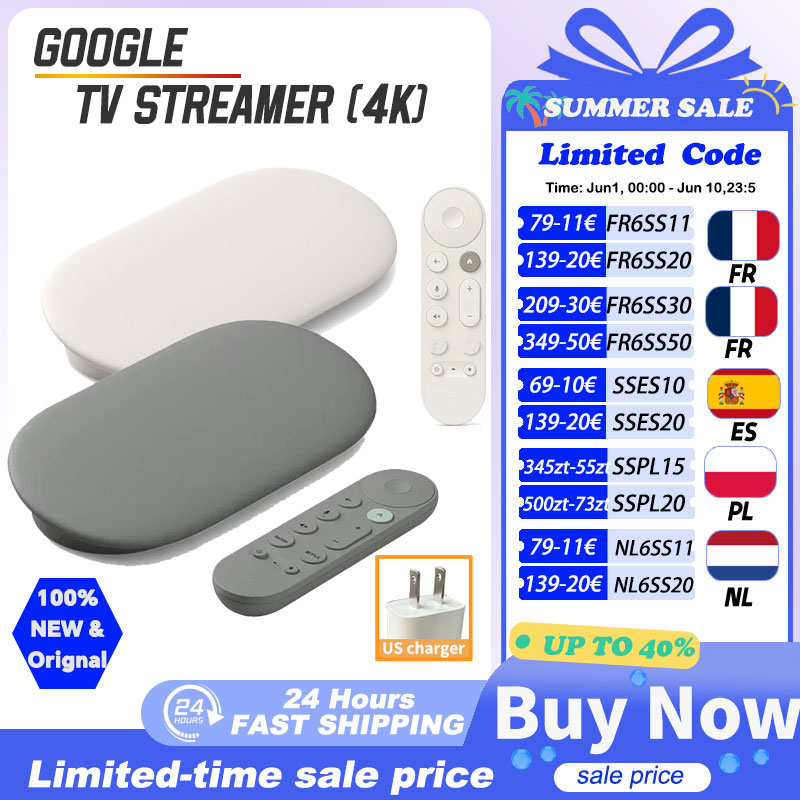 Reproductor de TV Google 4K Porcelain/Hazel, compatible con tecnología 4K, HDR y Dolby Vision, dispositivos domésticos inteligentes, cargador estadounidense
