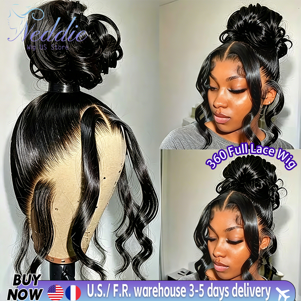 Wig Rambut Manusia 360 Full Invisible Strap Body Wave, Kepadatan 210, Warna Alami, Rambut Manusia Brazil, Wig HD Lace Front 13x6 Untuk Wanita
