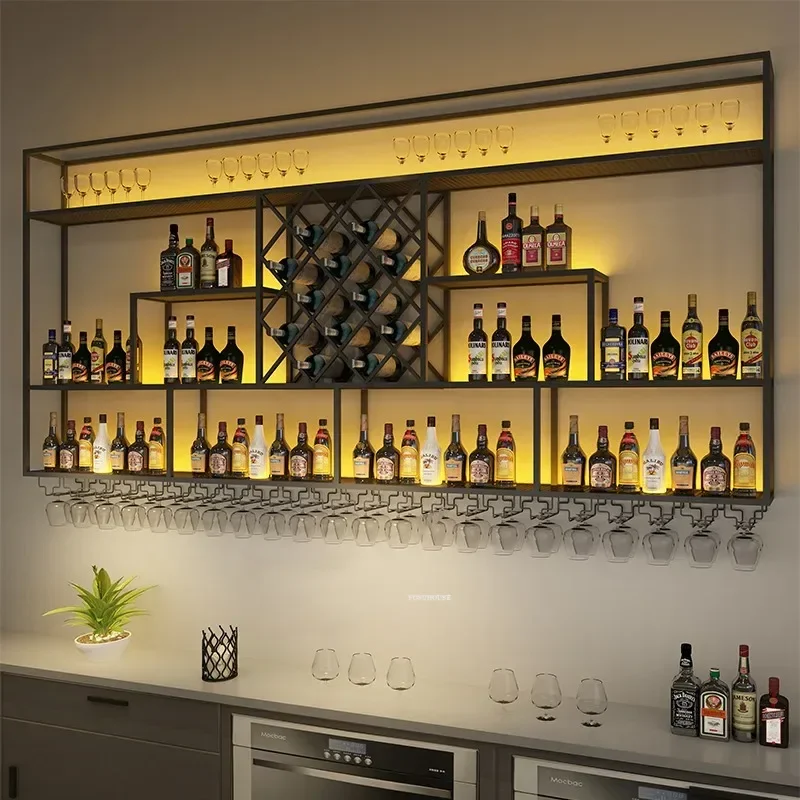 Schmiedeeisen Weinregal Barmöbel Weinvitrinen Restaurant Wand Wein Lagerung Vitrine Industrieller Weinschrank u