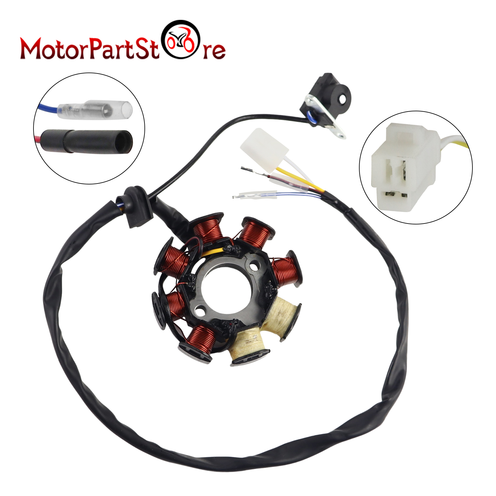 Stator magnétique d'allumage de bobine à 8 pôles, pour GY6 49cc 50cc 110cc 125cc 150cc 139QMB 147QMD 152QMI 157QMJ Scooter cyclomoteur Dirt Bike