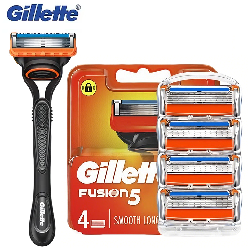 Оригинальные сменные лезвия Gillette Fusion 5 для мужских бритв, 5 слоев, безопасные, для ручного бритья, с антифрикционным покрытием, для бороды.
