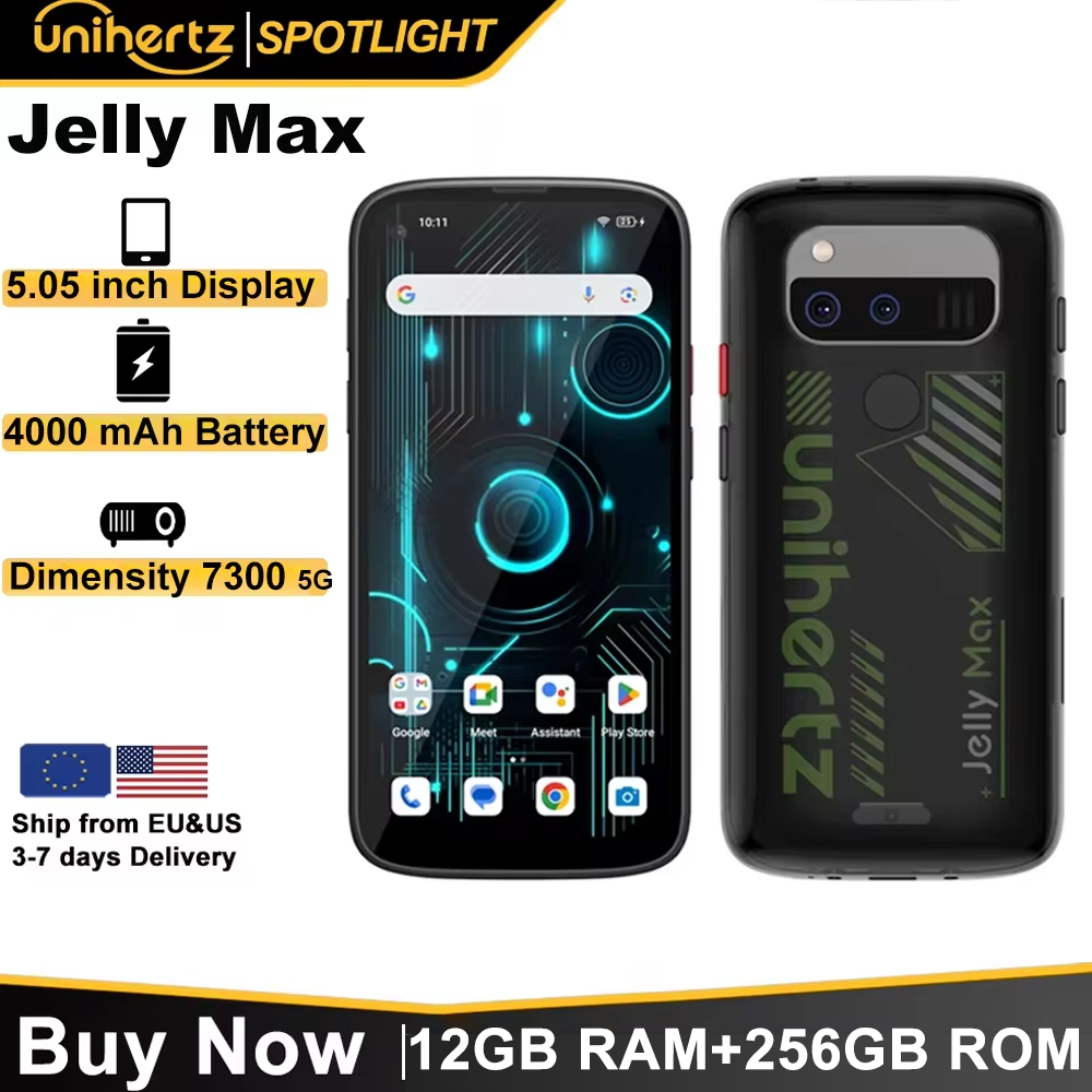 Unihertz Jelly Max 5G Mini Smartphone Android 14 Dimensidade 7300 CPU 12GB 256GB 100MP Câmera 4000 mAh Bateria Tela de 5,05 "polegadas