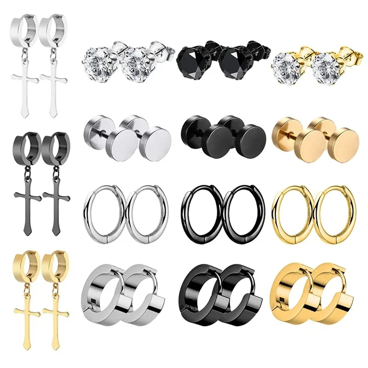 1/15 pares punk legal gótico brincos de aço inoxidável conjunto para homens mulheres, moda tragus cartilagem daith helix piercing jóias