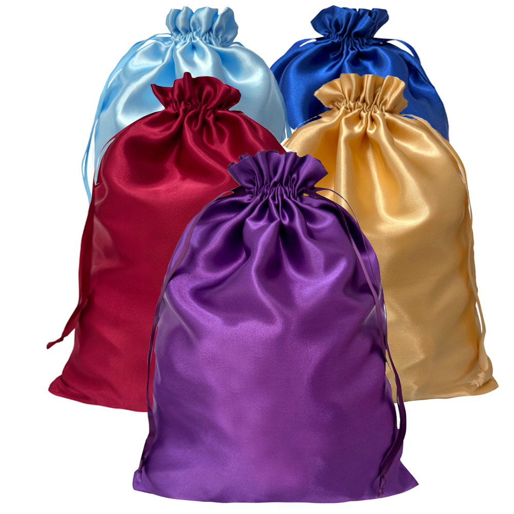 Sacs en Satin pour emballer des Extensions de cheveux, des paquets, des perruques, pochettes en soie douce avec cordon de serrage pour outils de cheveux, sacs de rangement, 1/5 pièces