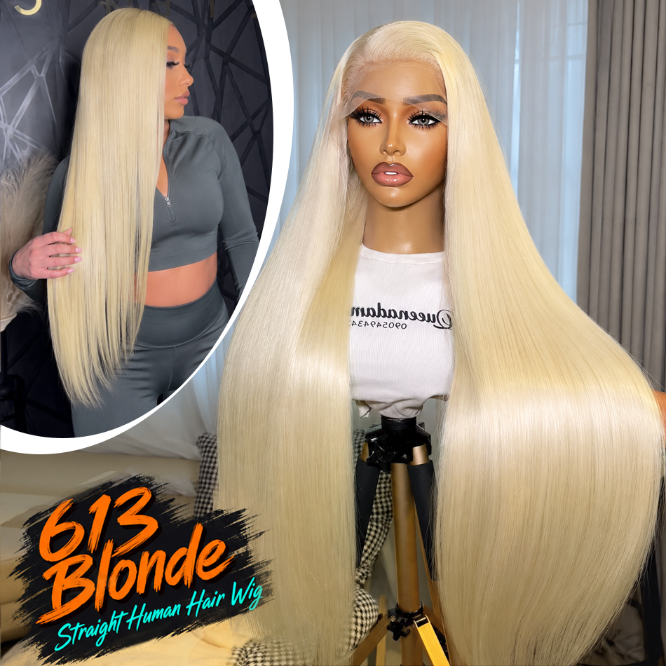 Peluca Frontal de encaje Rubio 613 Hd, peluca de cabello humano liso brasileño 13X6, peluca Frontal de encaje transparente de 40 pulgadas para mujeres, densidad 250