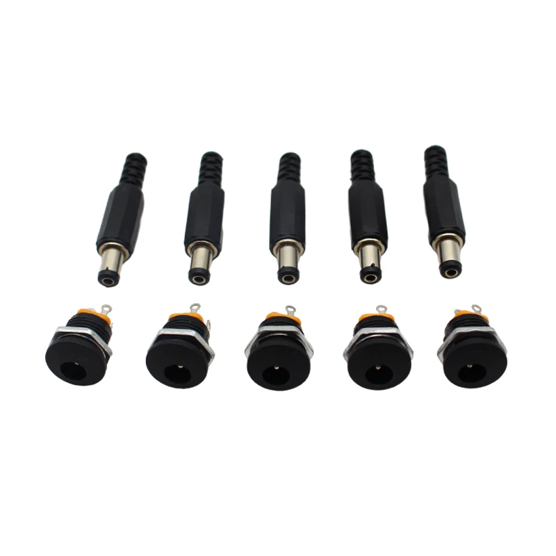 10 Uds (5 pares) DC12V 5,5x2,1mm enchufes macho de plástico DC022 toma de corriente CC conector hembra tuerca de tornillo conector de montaje en Panel