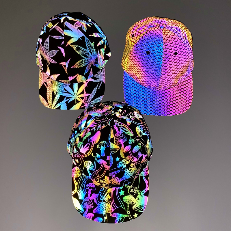 Topi bisbol reflektif warna baru pria/wanita uniseks cetak Streetwear Harajuku Hip Hop lari malam topi neon bercahaya 2024