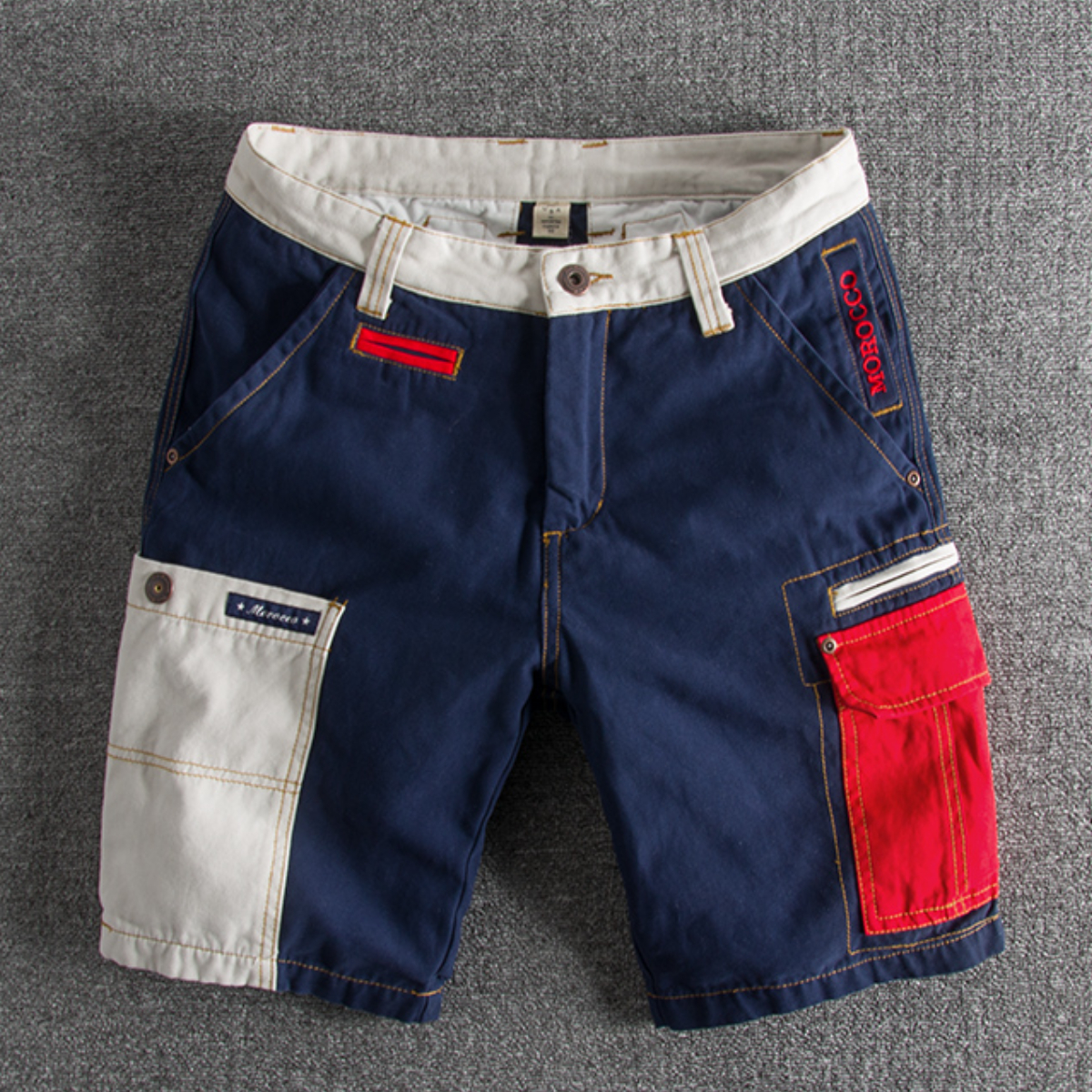 Summer fashion style personality color splicing wash and do old slim pantaloncini cargo da uomo pantaloni casual multitasche