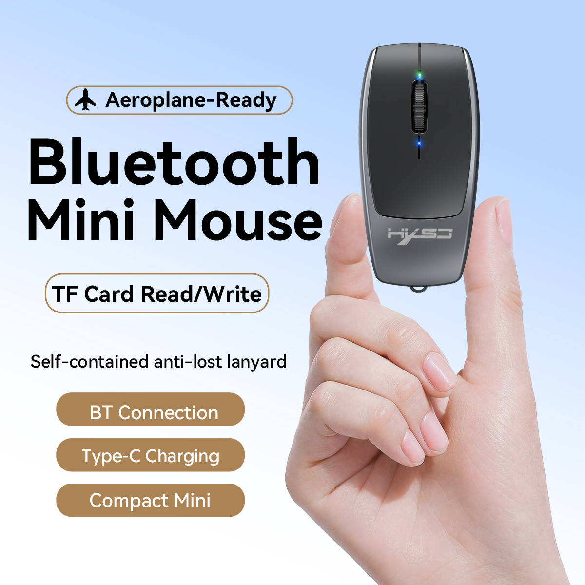 Przenośna bezprzewodowa mini mysz Bluetooth 5.1 z akumulatorem i czytnikiem kart TF Cicha mysz z regulacją DPI do telefonu, tabletu i notebooka