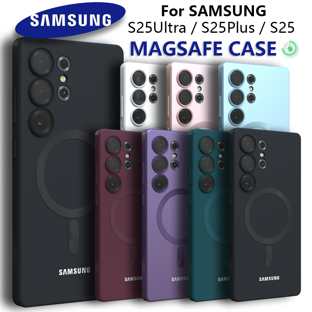 カメラレンズカバー付きソフトシリコンケース,Samsung Galaxy s25 ultra,s25 plus,s25ultra,s21 fe,s23,s24用の豪華なMagsafeケース