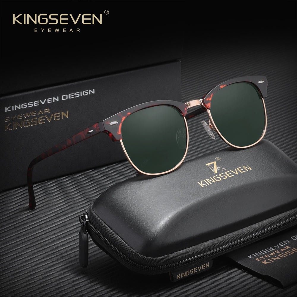 KINGSEVEN, gafas de sol de moda con media montura, polarizadas, protección UV400, gafas antideslumbrantes para hombres y mujeres, gafas para conducir