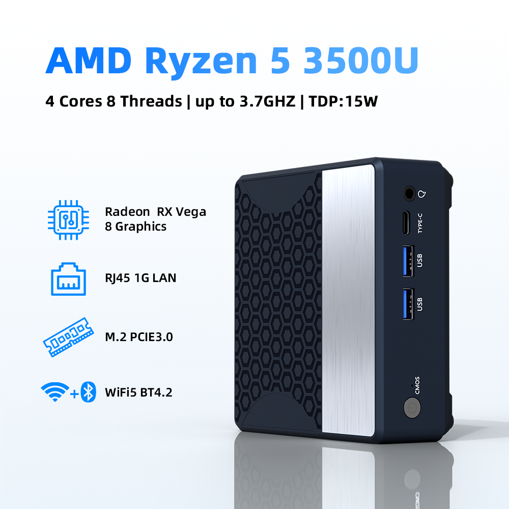 ZXIPC Mini PC AMD Ryzen 5 3500U 16 GB DDR4 500 GB SSD NVME Wifi5 BT4.2 Windows 11 Triple Display Desktop DIY Gamer Computer