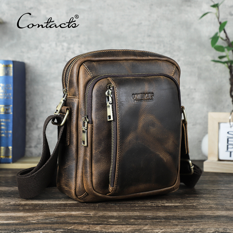 Contact's Echt leder Schulter taschen für Männer Vintage kleine Umhängetaschen Umhängetasche Herren taschen für 8.3 "iPad Mini