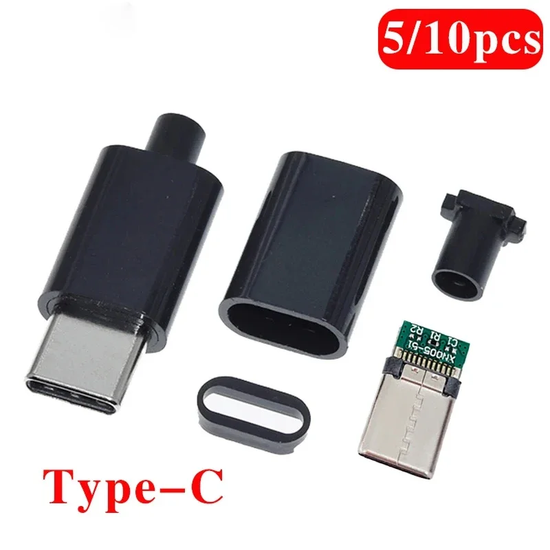 5pcs 10Pcs TYPE C USB 3.1 24 Pin Male Plug Welding Connector Adapter with Housing Charging Plugs Data Cable Accessories Repair