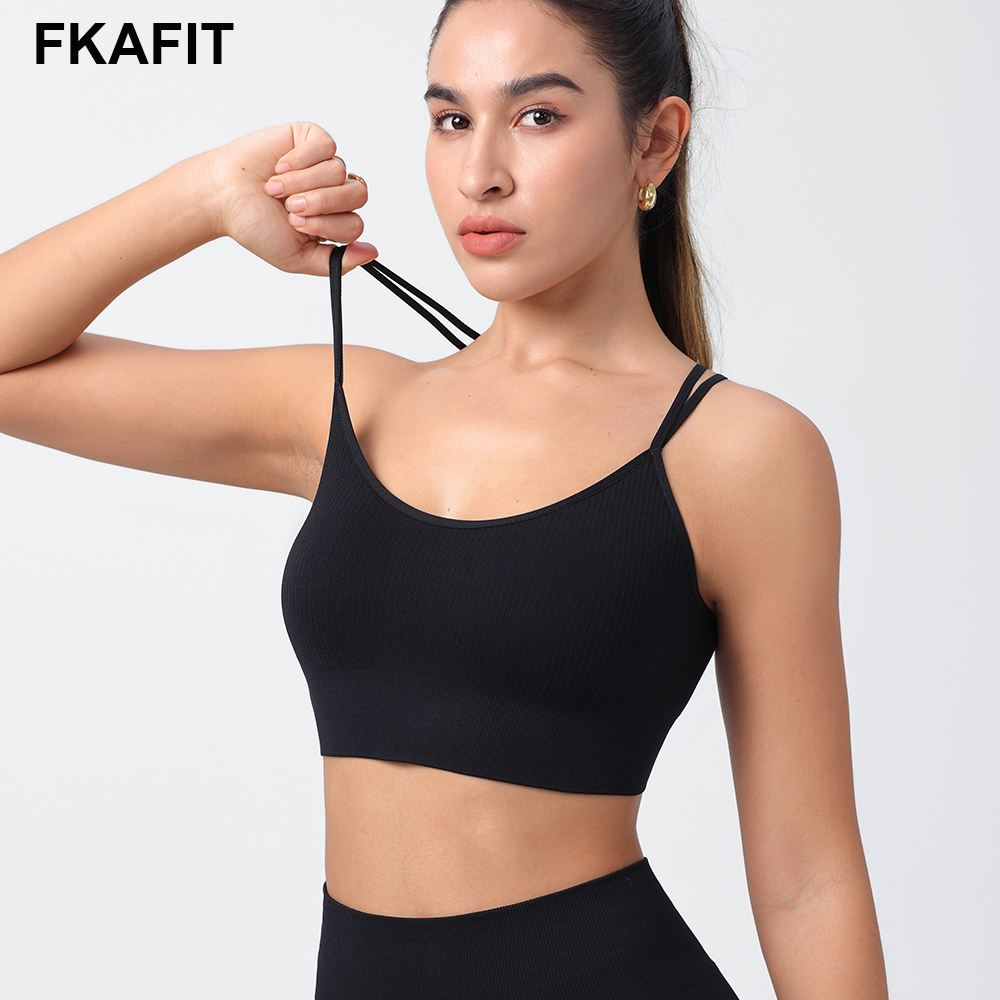 Camisole Débardeur Yoga Débardeur de sport avec soutien-gorge Soutien-gorge de sport extensible et côtelé pour femmes