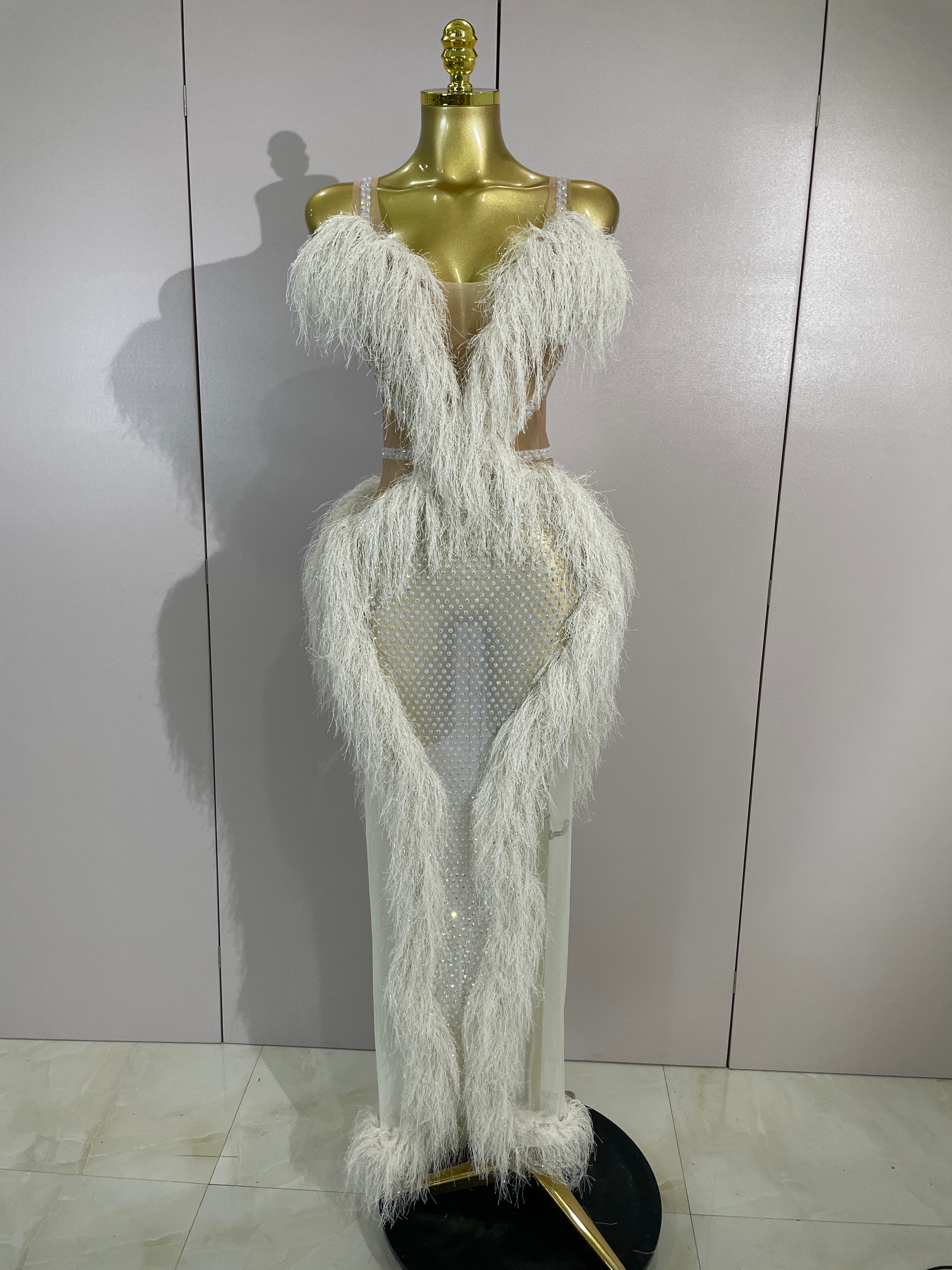 Vrouwen sexy sprankelende diamanten kwastje mesh transparante lange jurk avond prom vieren verjaardagsfeestje jurk fotoshoot podiumkleding