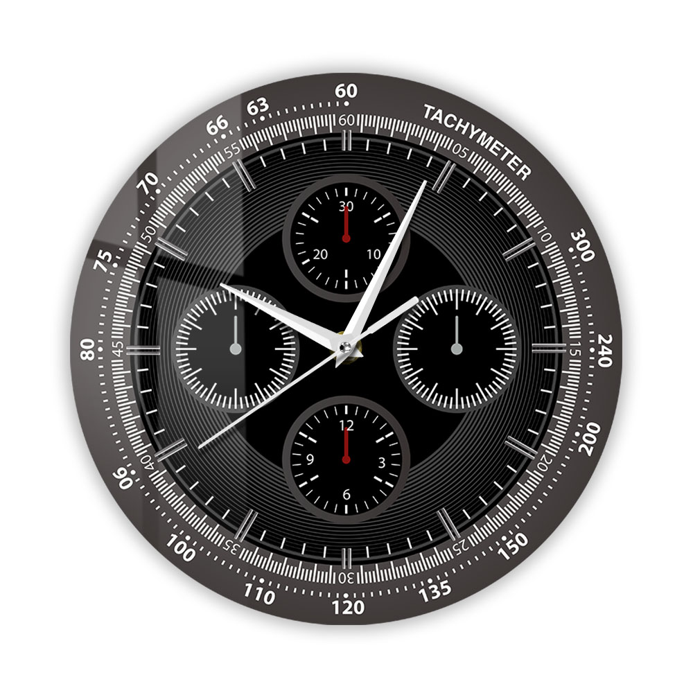 Tachymeter Handwatch Ontwerp Afdrukken Wandklok Home Decor Vliegtuig Instrumentenpaneel Metalen Frame Ronde Muur Horloge Voor Man Cave