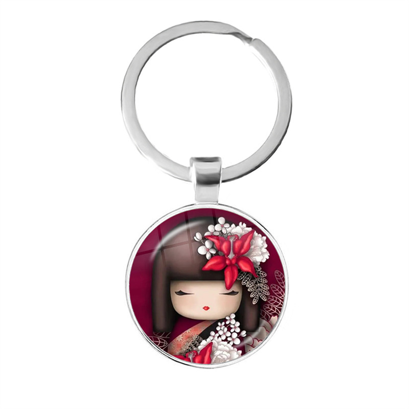 Adorável menina japonesa rosto chaveiro adorável anime boneca rosto feminino carro de vidro chaveiro titular saco charme pingente melhor amigo presentes