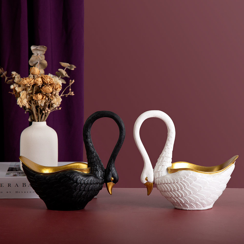 【Gran capacidad】Luz nórdica de lujo para pasillo, almacenamiento de llaves, decoración de resina, pareja de cisne, sala de estar, decoración de almacenamiento de oficina