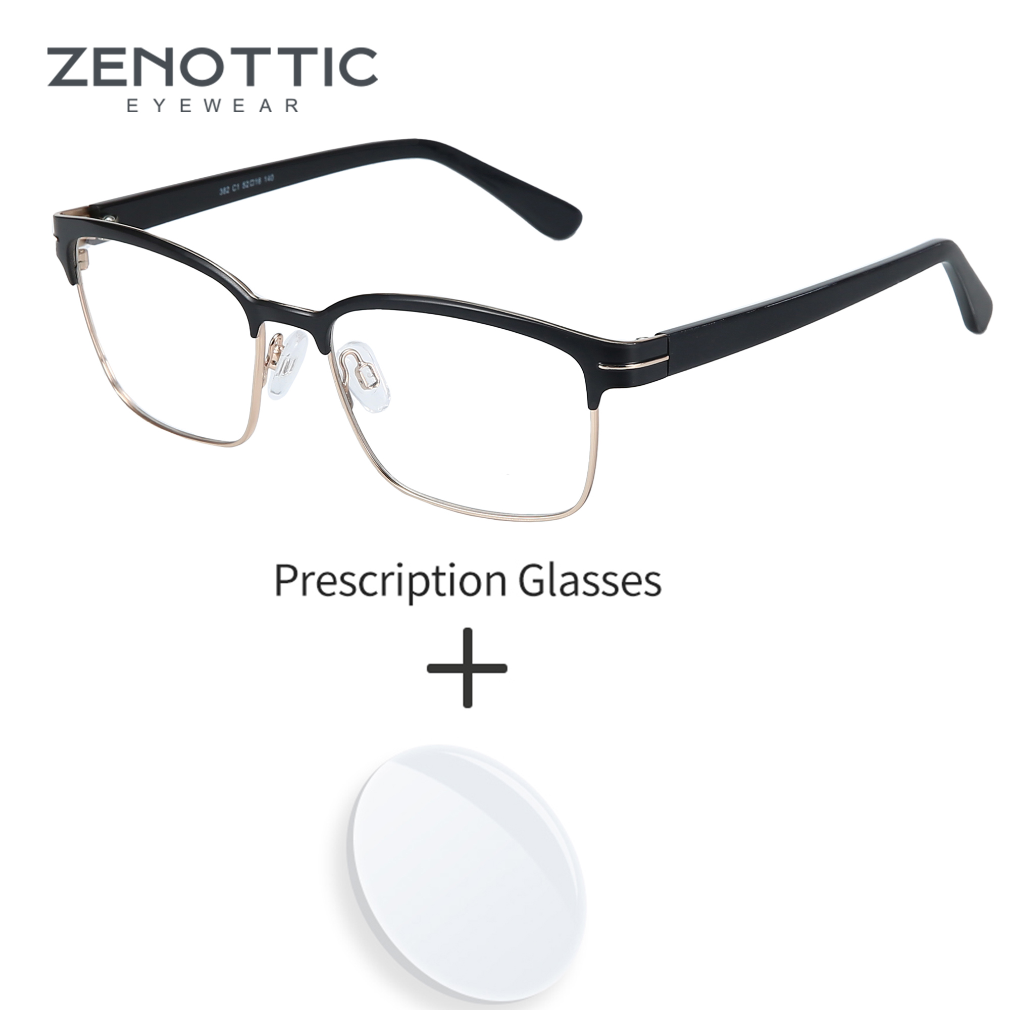 ZENOTTIC-Lunettes carrées anti-lumière bleue pour hommes, myopie optique, lunettes progressives, demi-monture, lunettes photochromiques