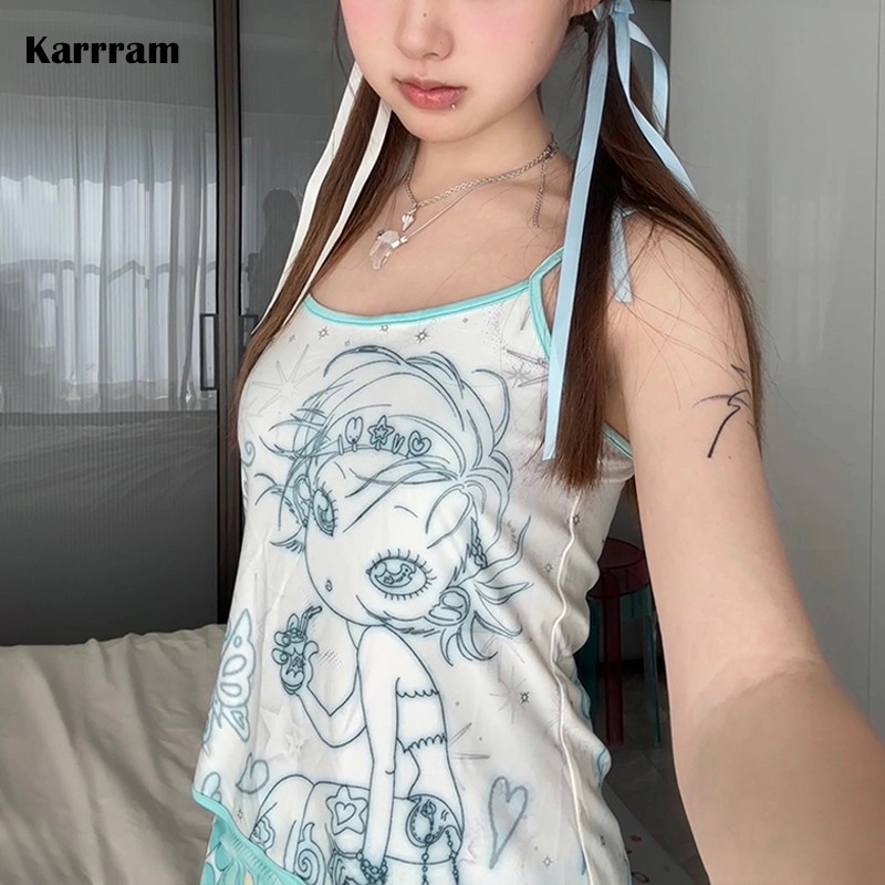 Karr233 Y2k Aesthetics Cami Top, Fairycore Anime Print Camisole, Kawaii Crop Top, Japanese Harajuku Previous Y-Grunge E-Girls, 2000s