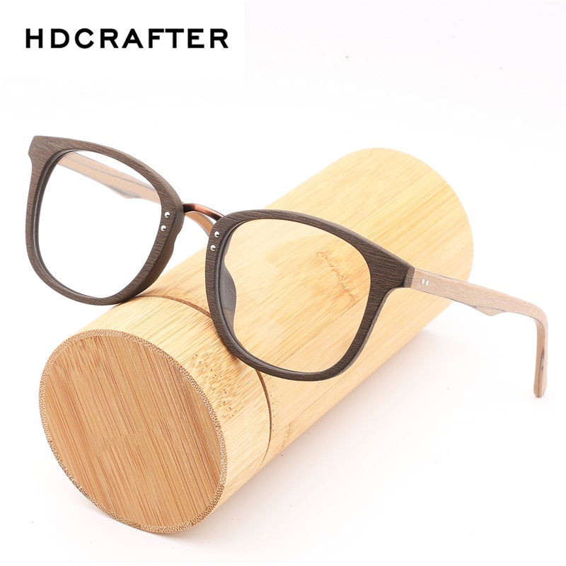 Hdcrafter Kacamata Bingkai Kayu Pria dan Wanita Vintage Kacamata dengan Jelas Lensa Kayu Bingkai Kacamata