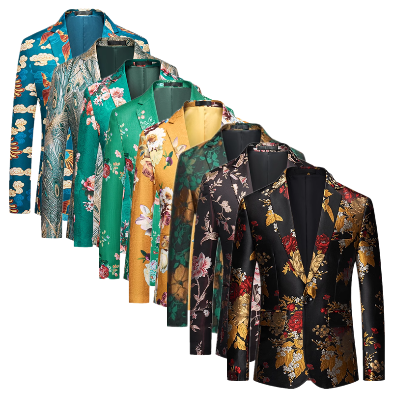 Chaqueta de traje Jacquard de lujo para hombre, blazer Floral ajustado, clásico, negro, negocios, Social, boda, fiesta, nuevo
