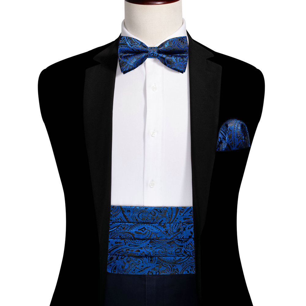 Conjunto de gemelos cuadrados de bolsillo para hombre, accesorios clásicos de Cachemira, pajarita de seda, fiesta de boda, Barry.Wang, azul marino, 1031
