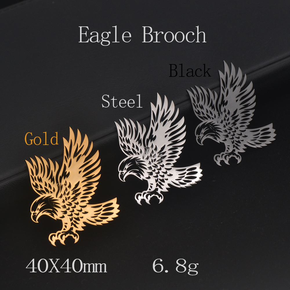 Broche en acier inoxydable 2024, nouvelle broche d'insigne d'aigle en or véritable 18 carats pour hommes, broche graphique, cadeaux de vacances, Badge d'entreprise