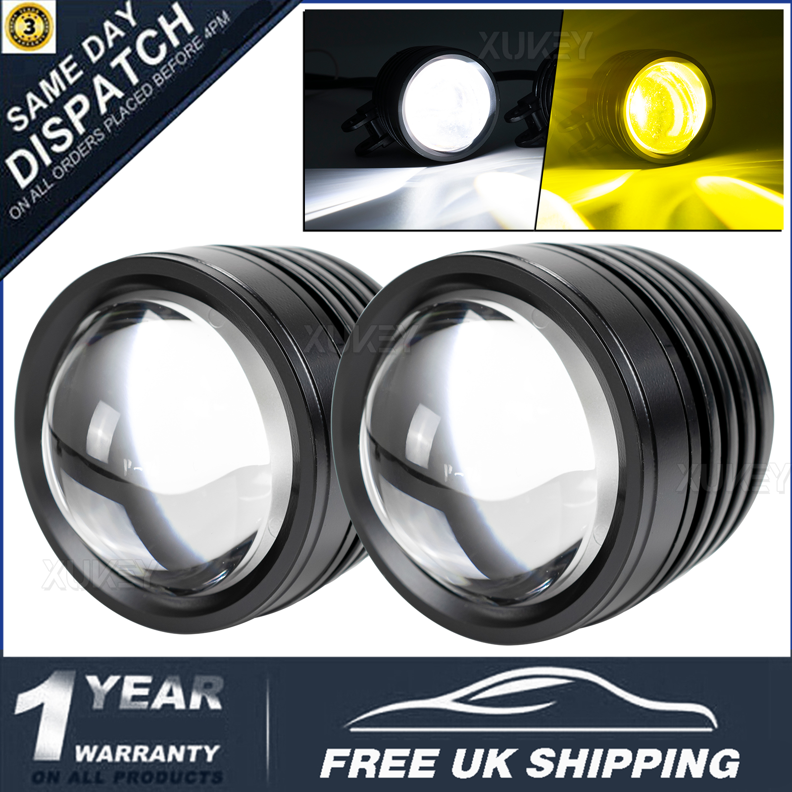 2X LED Reflektor motocyklowy Lampa do jazdy Światła przeciwmgielne Biały i żółty