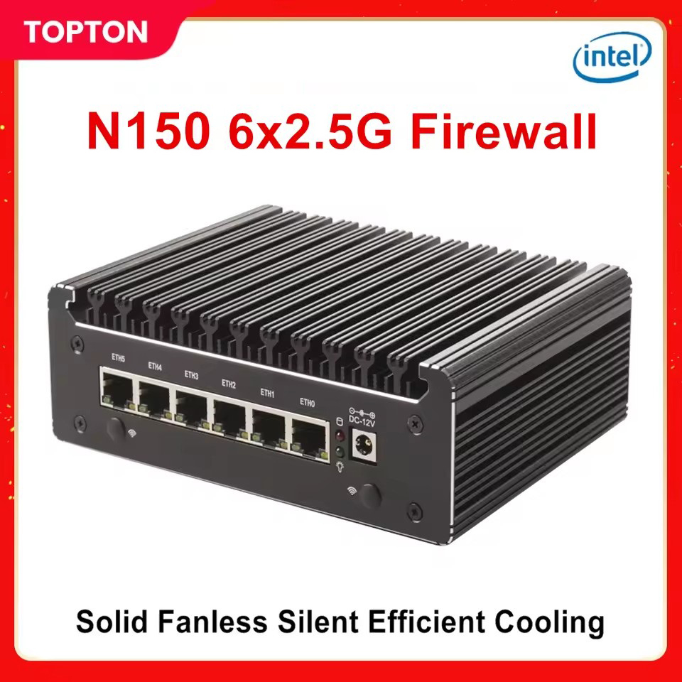 Intel N150 7505 6305 6 Lans i226-V 2,5G Firewall suave Router DDR4 NVMe 1 * COM tipo C pfSense OPNsense Mini ordenador sin ventilador