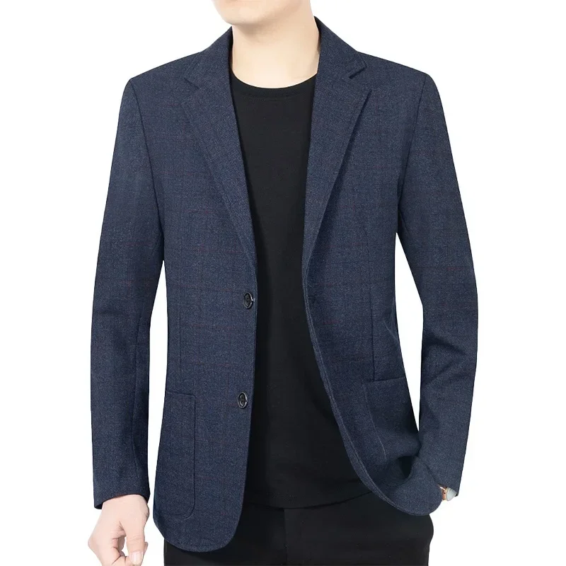 Mężczyźni Formal Wear Blue Plaid Blazers Jackets New Spring Male Business Casual Suits Coats Man Autumn Slim Blazers Men Clothing 3XL